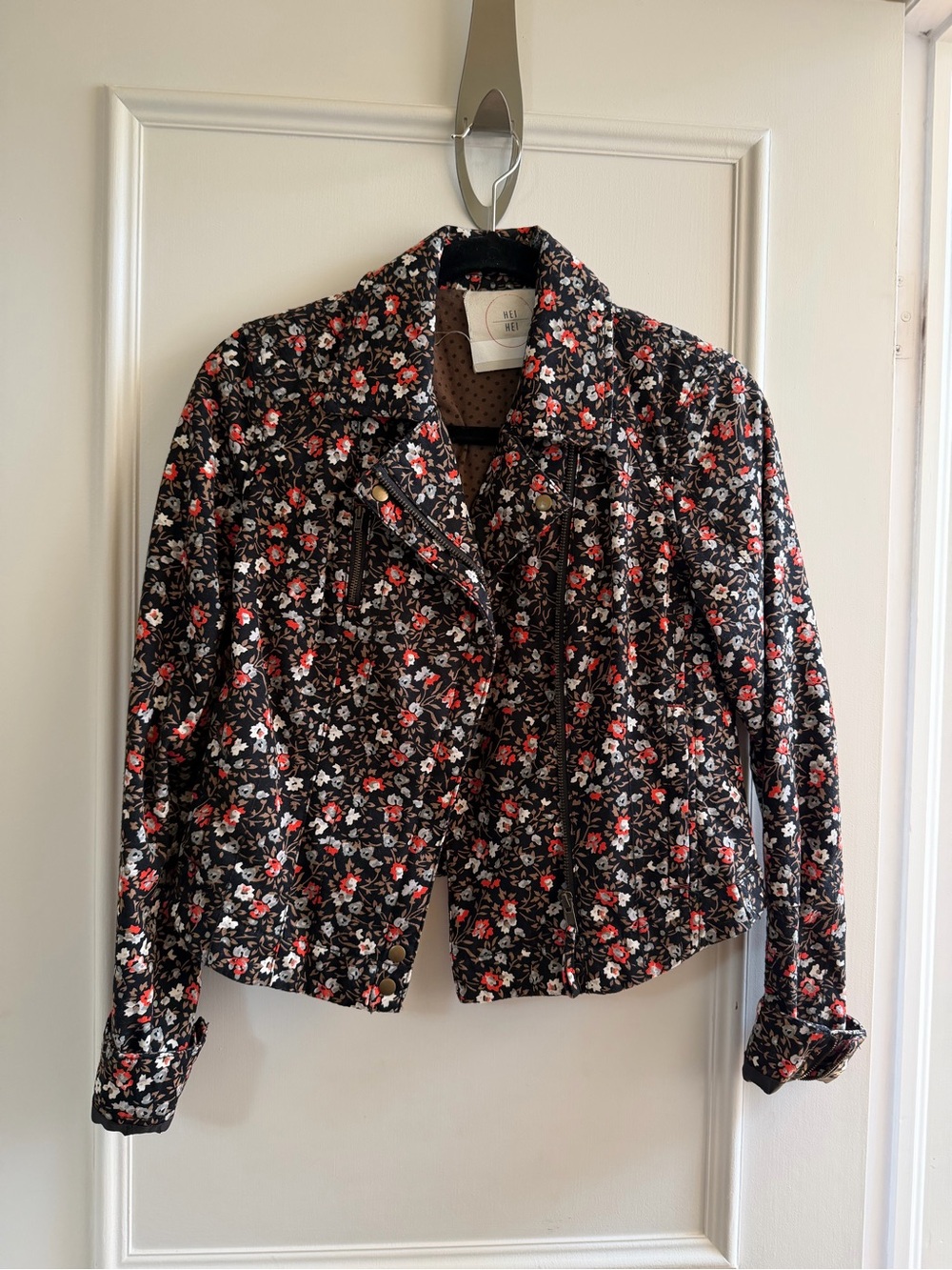 Floral Black Bomber Jacket - Women's Lightweight Moto Style